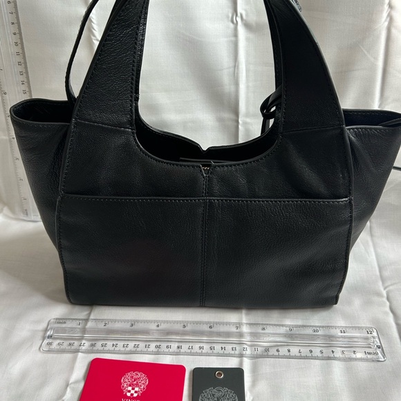 Vince Camuto Black Pebbled Leather Studded Shoulder Bag with Tassel - Picture 10 of 16